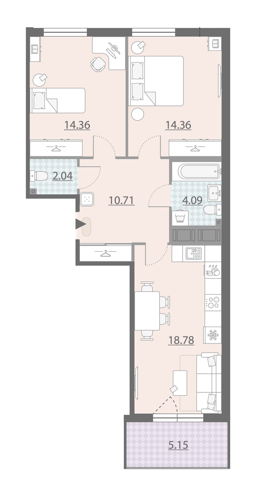 Двухкомнатная квартира в : площадь 66.92 м2 , этаж: 8 – купить в Санкт-Петербурге